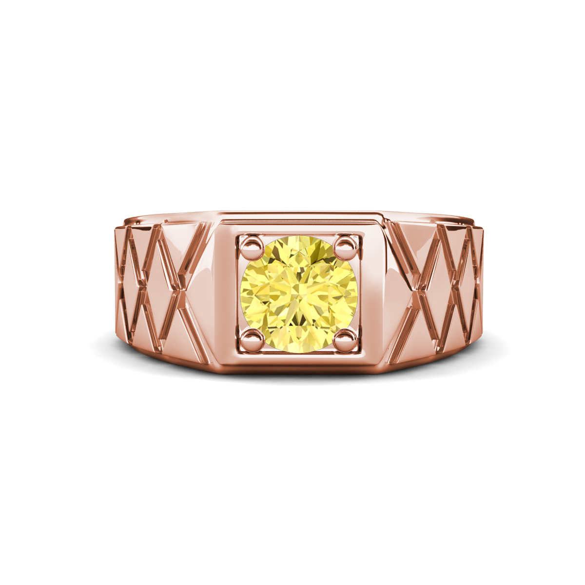 Jabari 0.95 ct Yellow Sapphire (6.00 mm) Criss Cross Design Shank Solitaire Men Band (9.5 mm) 